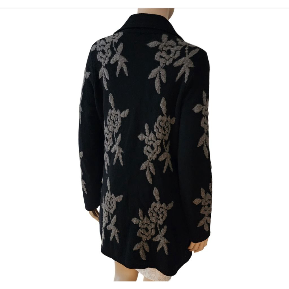 TERRYL for THALIAN Black Gray Floral Cashmere Cardigan Size S - Picture 2 of 4